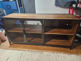 Industrial TV Stand with Mesh Cabinet Doors