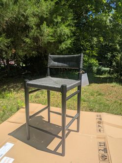 Kathy Kuo Home Mable Outdoor Counter Stool – Teak & Black Wicker, $450