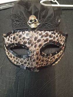 Leopard Print Masquerade Mask with Skull