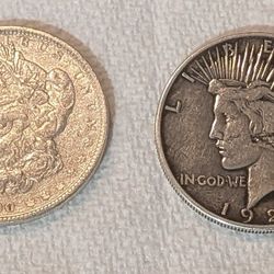 1890 Morgan And 1922 Peace Silver Dollar