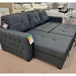 Black velvet sectional sleeper sofa with pull out bed