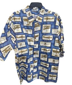 Reyn Spooner American Classics Airplane Aviation Men’s Shirt Size Large 