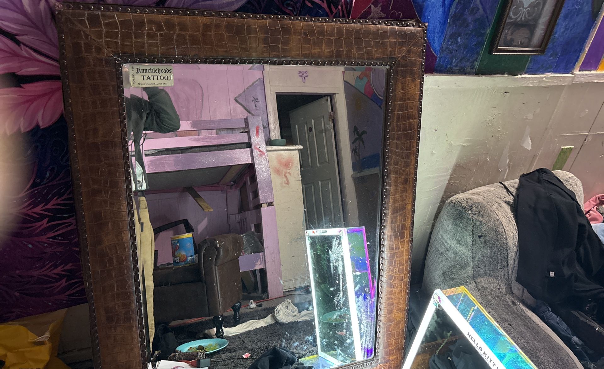 4 foot leather frame mirror antique