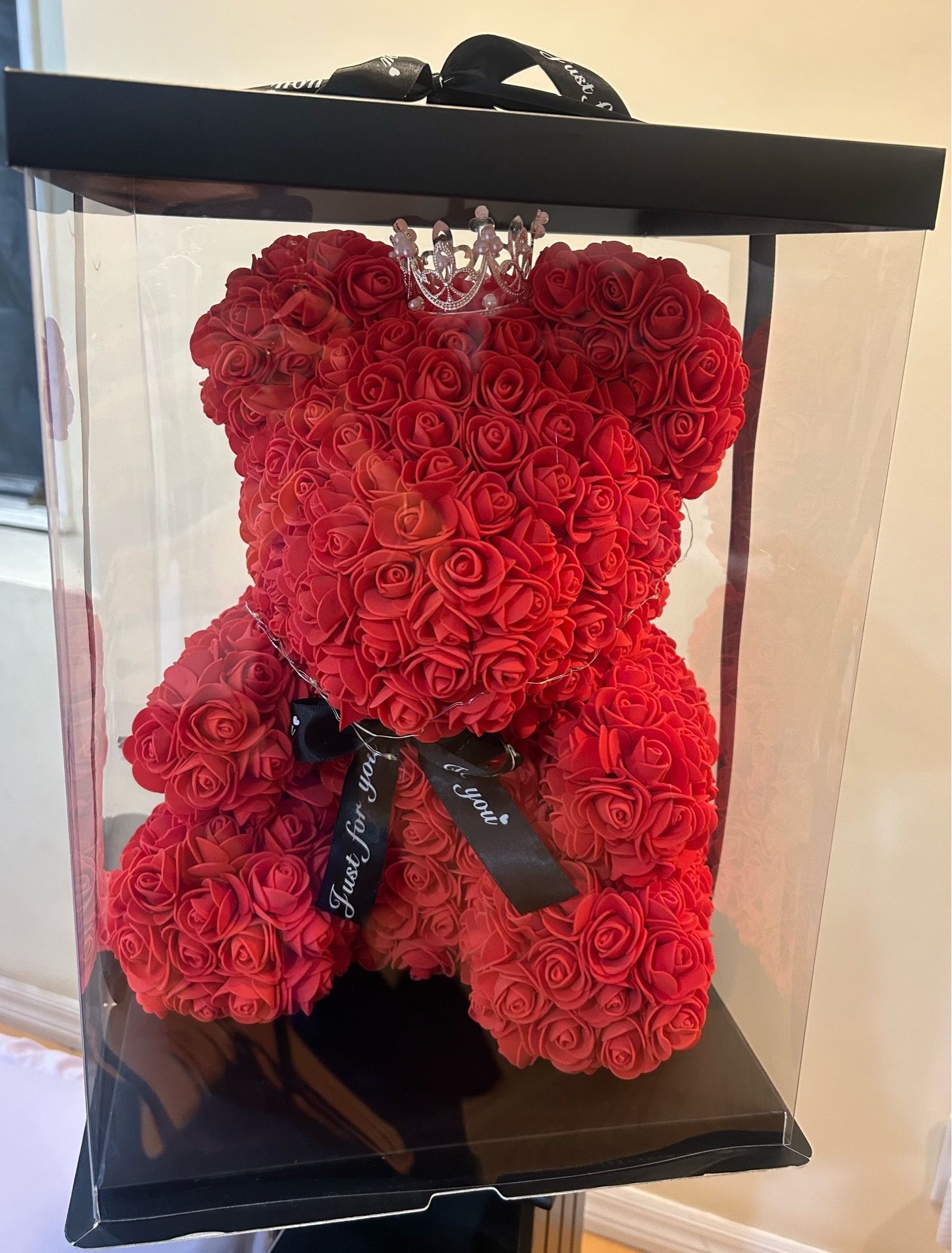 Rose Bear Red Rose Bear with Box Hand Made Rose Teddy Bear Artificial Flower Bear Rose Bear with Heart Gift