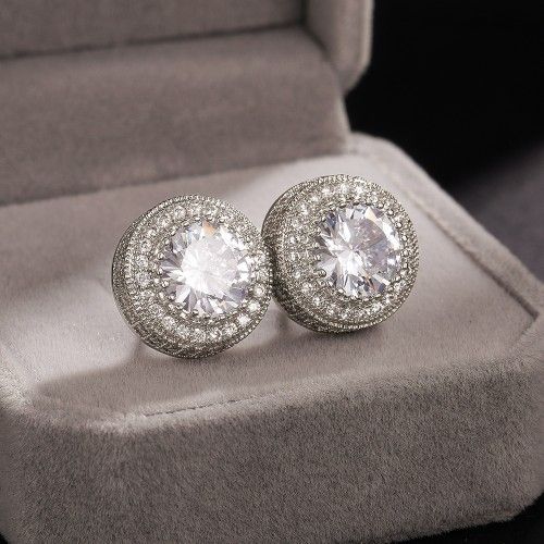 "Duzzling Round Zircon Micro Pave Full Filled Stud Earrings for Women, VP1030
 