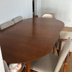 Mid-century modern dining table, walnut, seats six