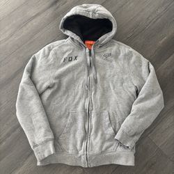 Vintage Fox Racing Grey Zip Up Hoodie Men’s Size M Jacket Y2K Sherpa Lined