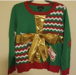 Women’s Ugly Christmas sweater gift wrapped theme