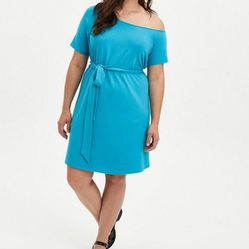 Torrid Off Shoulder 0x Blue Dress With Belt