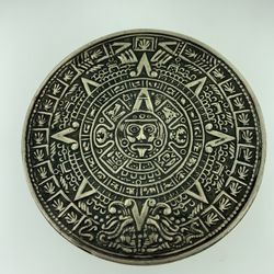 HUGE Vintage Mexican Sterling Silver Aztec or Mayan Calendar Pendant/Brooch Pin