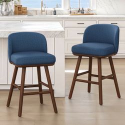 Blue Fabric Barstool Set Of 2 