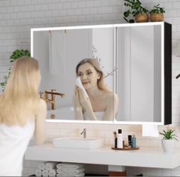 New in the box New in a sealed box Caulitar 35.4" Bathroom Medicine Cabinet with LED Lighted Mirror Wall-Mounted Bathroom Double Mirrors Door(E679)