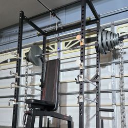 《 FREE 》SQUAT RACK + ADJUSTABLE BENCH + OLYMPIC WEIGHT PLATES + OLYMPIC BARBELL + WEIGHT TREE 
