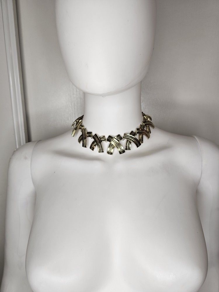 Topshop Freedom Abstract Antiqued Gold Tone Link Choker Necklace Adjust Length 