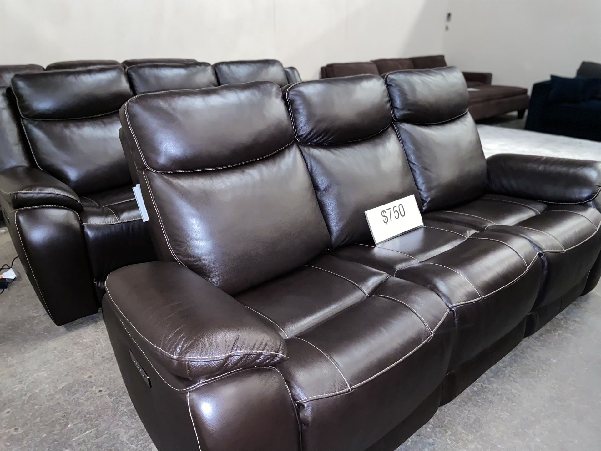 Brown Leather Power Reclining Sofa 