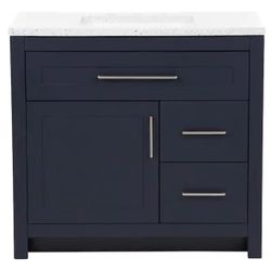 37 in. Single Sink Deep Blue Bath Vanity with Silver Ash Cultured Marble Top