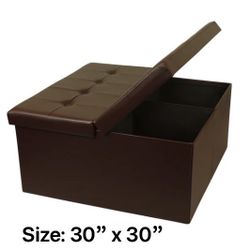 Smart Lift Top Storage Ottoman : 30" Square Faux Leather