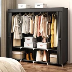 67" Large Portable Closet Wardrobe with Non-Woven Fabric Cover Black Clothes Storage Organizer Rack