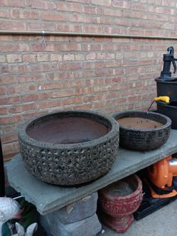 2 pcs Vintage Heavy Duty Large Volcanic Texture Clay Pots Lava Pottery