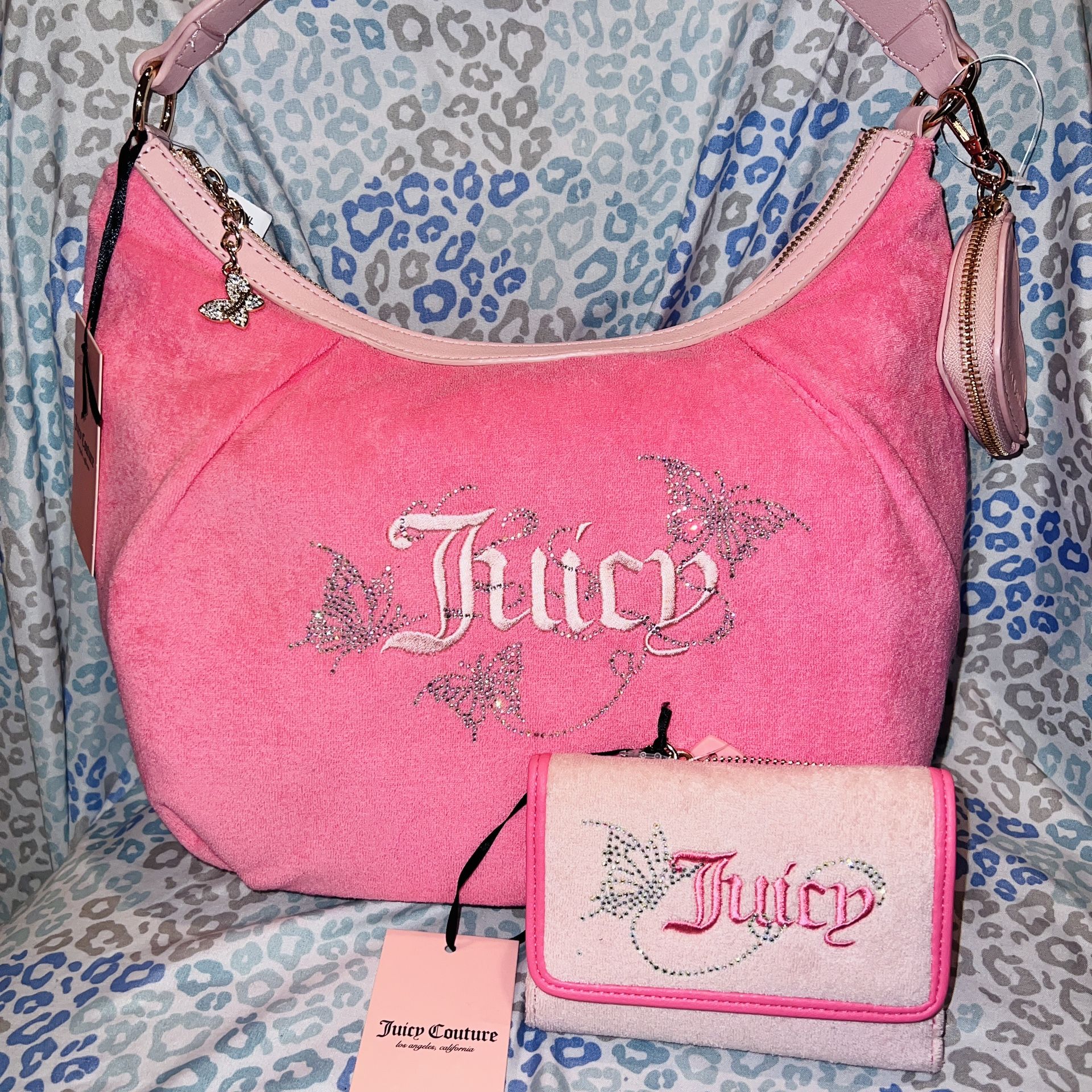 New Pink Juicy Couture Purse + Wallet NWT Butterfly Bag Satchel Handbag