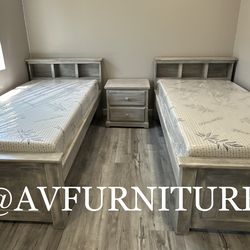 2 Twin Beds and 2 Memory Foam Mattresses