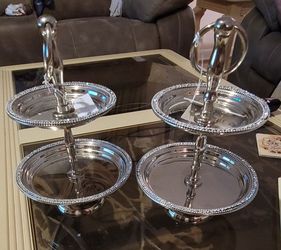 2 - Silver colored diamond accent candy dishes