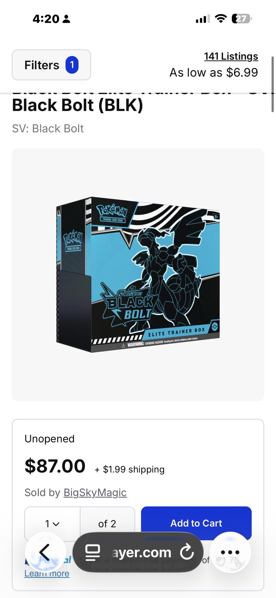 Black Bolt Etb x2 $75