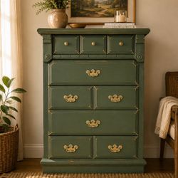 Awesome Shabby Distressed Green and Gold Dresser