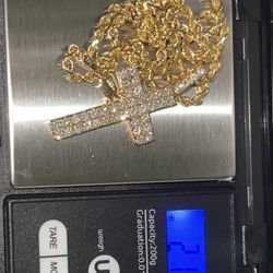 Solid 14k Chain & Cross With VVS Diamonds 