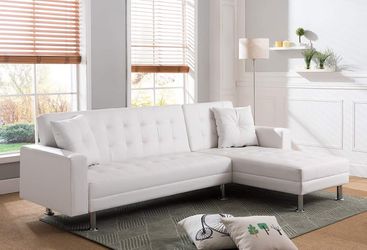 WHITE FUTON Tufted BONDED LEATHER Sectional Sofa Bed