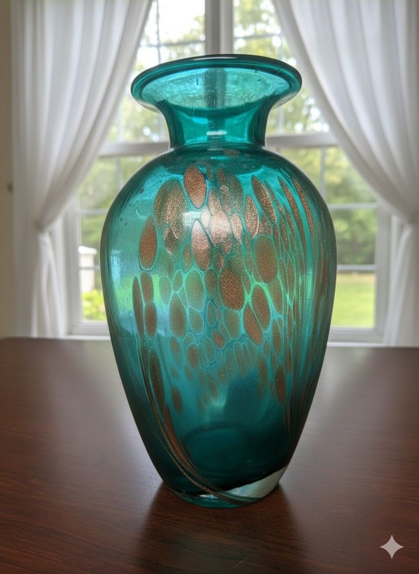 Green With Gold Glass Vase