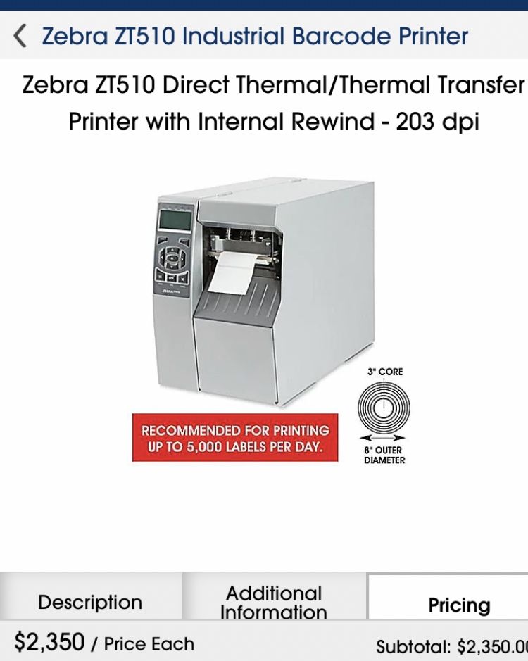 Direct Thermal Transfer Printer/W Internal Rewind 203dpi