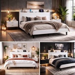 Full bed Velvet Bed Frame, Modern Four-Poster Platform Bed Frame, Mattress Foundation with Metal Slat Support/Under-Bed Storage Space/No Box Sp