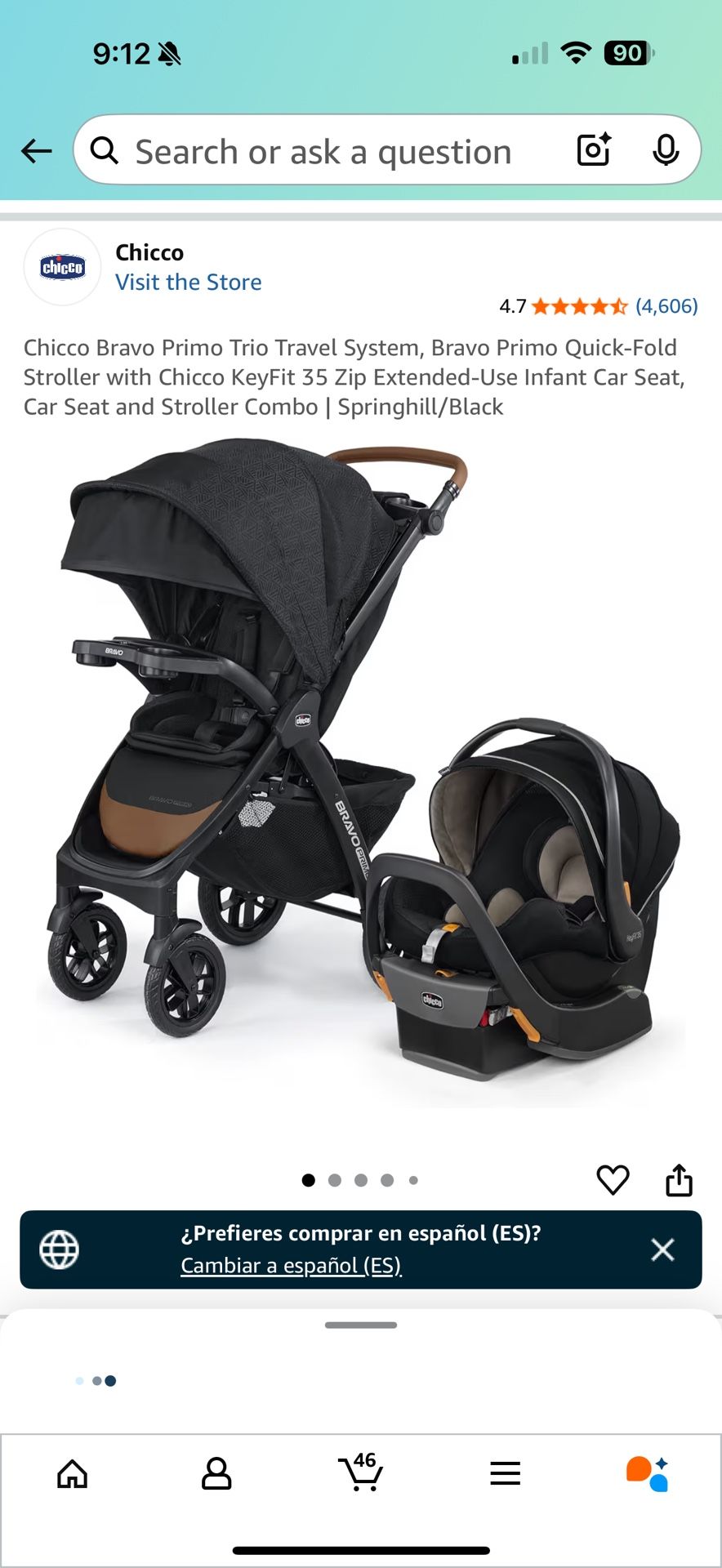 Chicco Bravo Primo Trio Travel System, Bravo Primo Quick-Fold Stroller with Chicco KeyFit 35 Zip Extended-Use Infant Car Seat, Car Seat and Stroller C