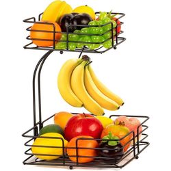 2-Tier Metal Fruit Basket with Banana Hanger