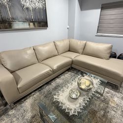 Used Beige Leather Sectional Sofa
