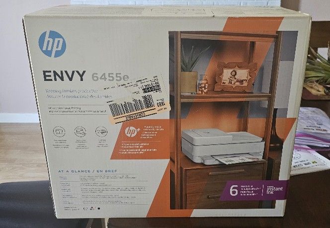 New printer in its box, the ENVY 6455e