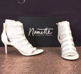New Nanette Lepore Caged Translucent  Panels Dress Sandals White , Size 10
