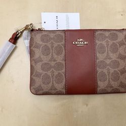 Coach Zip Wristlet In Signature Canvas With Stripe