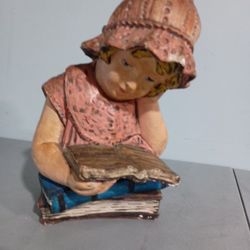 Vintage Victorian Girl Reading Book Beautiful & Colorful Statue Sculpture Art