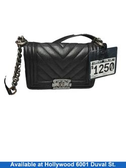 Chanel Chevron Quilted Boy Black Purse / Handbag