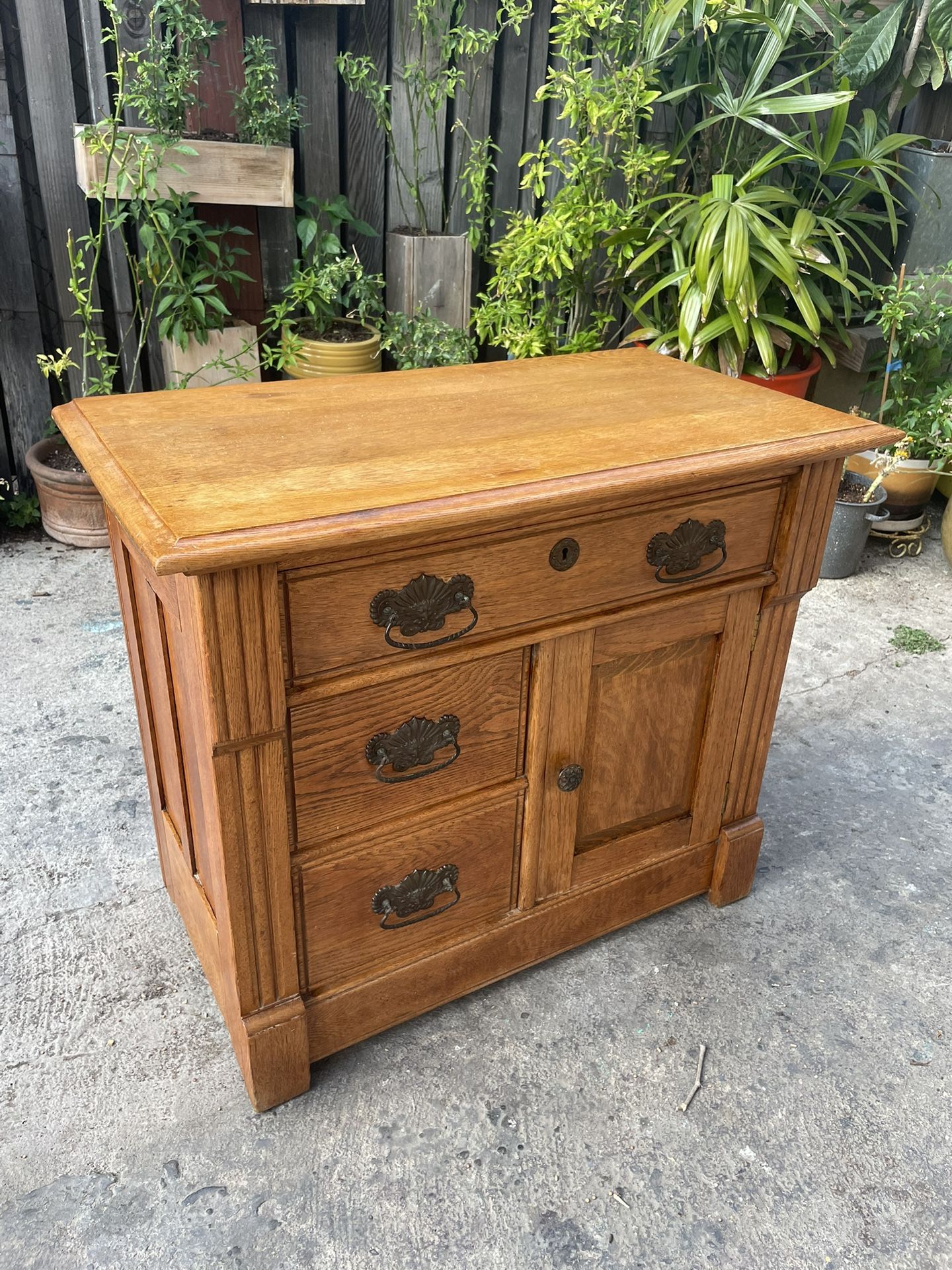 Vintage Antique Solid Oak Cabinet / Washstand