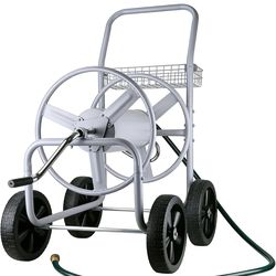 Hose Reel Cart, 250 FT of 5/8’’ Hose, Heavy-Duty Water Hose Cart with 4 Wheels, Storage Basket, Portable Water Hose Organizer for Outside Yard, Outdoo