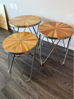 Wood farm house table with metal legs coffee table set side table