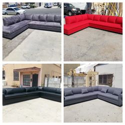 Brand New 9x11ft  And 11x9ft  SECTIONALS CHAISE  And L Couches, Charcoal, Lipstick, Grey, Fabric And BLACK LEATHER Sofas 