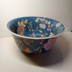 Vintage H.F.P. Macau French Blue Oriental Lotus 10" Decorative Centerpiece Bowl