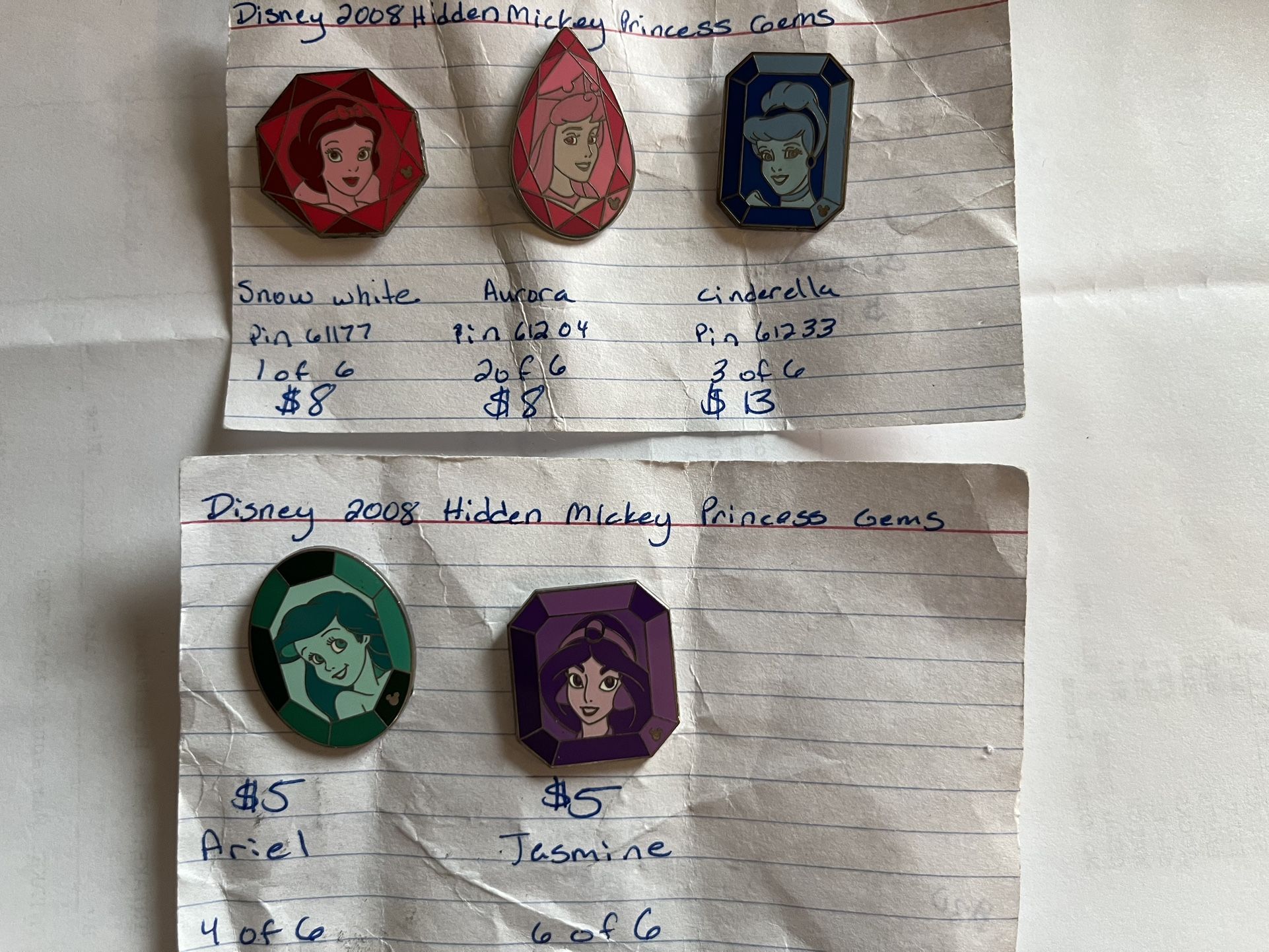 Disney 2008 Hidden Mickey Princess Gems Pins