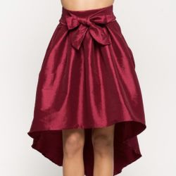CEMI CERI high low pleated bow red skirt