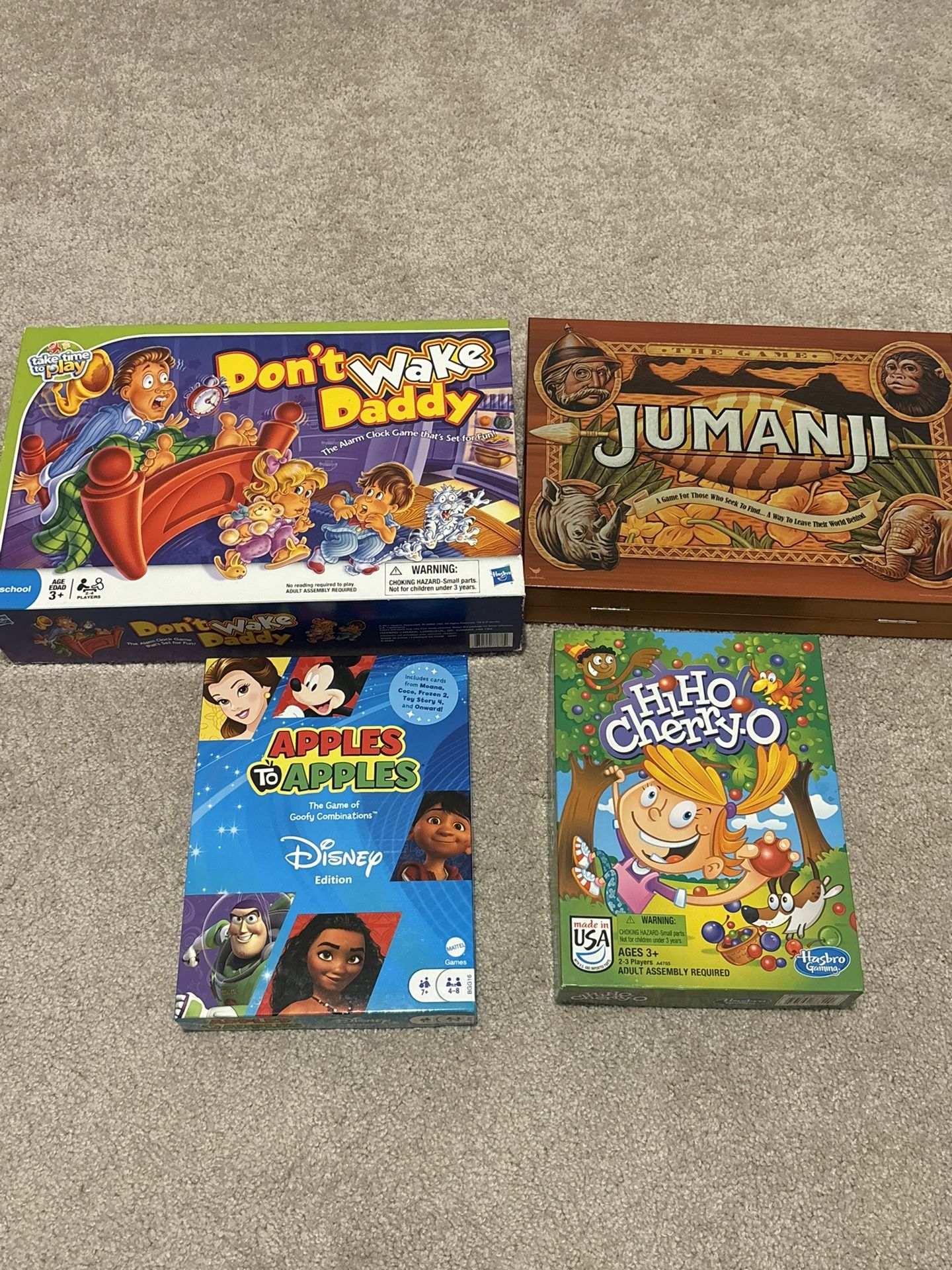 Board Games Disney Apples To Apples, Hi-Ho Cherry-O, Don’t Wake Daddy, Jumanji