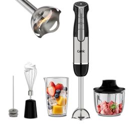 Hand Blender, Cordless Immersion Blender with 6 Speeds, 4 in 1 Portable Mixer Electric Handheld Mixer with Blender, Chopper, Whisk, Frother for Soup,
